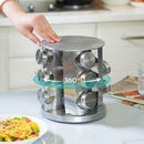Porta Temperos e Condimentos Giratório em Inox - 12 Potes